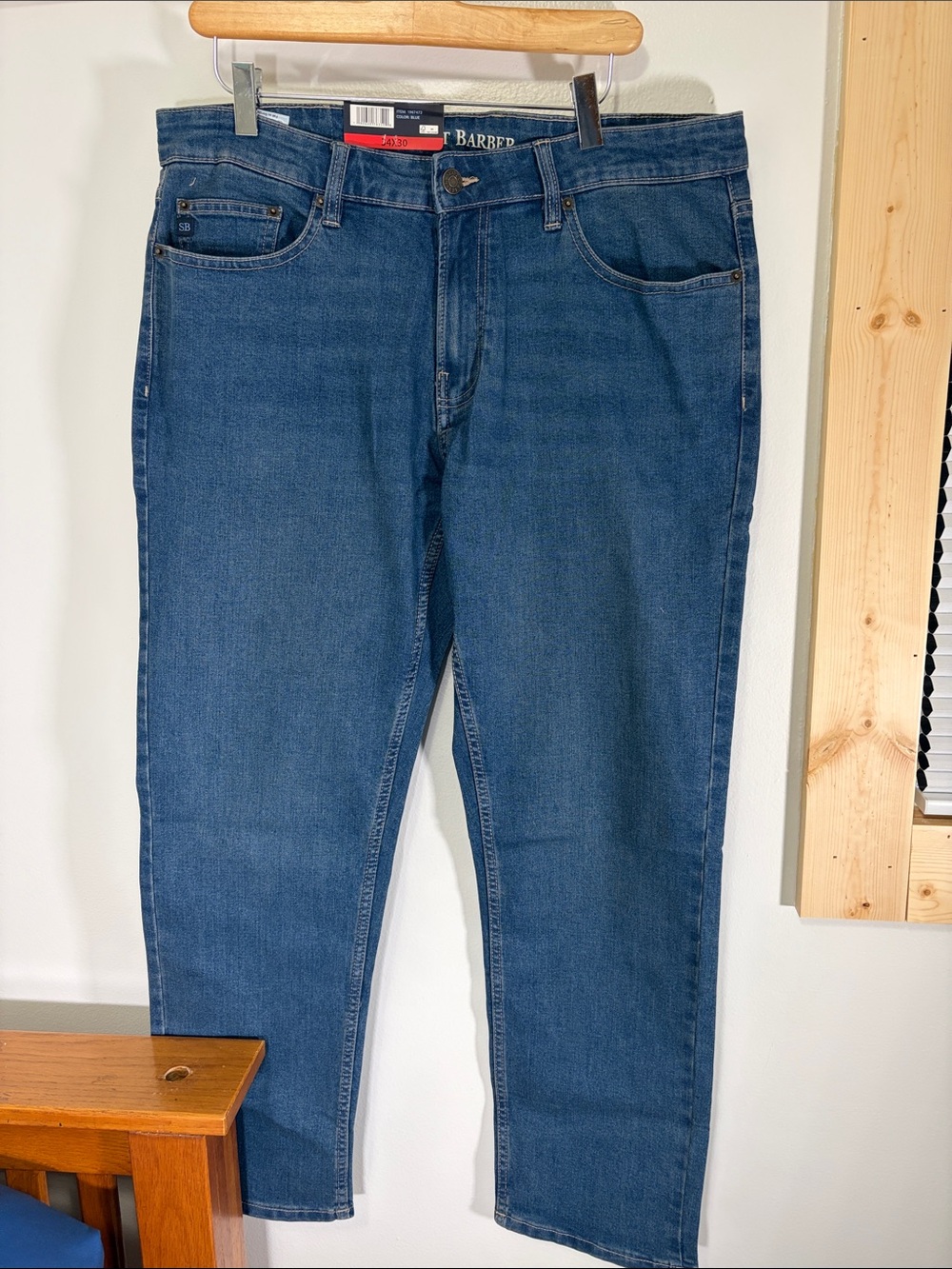 NWT 34 x 30 Scott Barber Premium Straight Stretch Jeans in Medium Blue